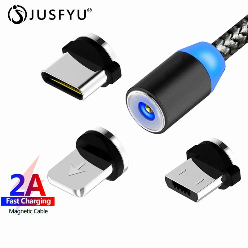 

Magnetic Cable 8pin 2.4A Fast Charge Micro USB Cable Type C Magnet Charger LED Braided Phone Cable for iPhone Xs Samsung Xiaomi