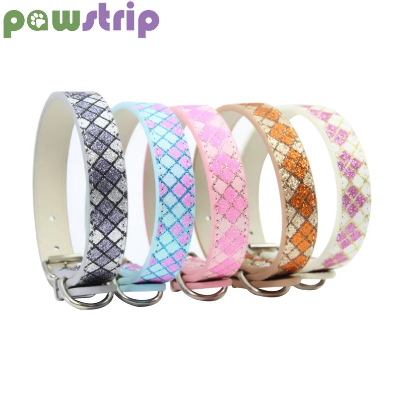 

pawstrip Bling Dog Collar Leather Cat Collar Yorkshire Terrier Poodle Puppy Neck Collar For Small Dogs XS-L