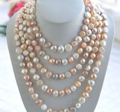 

Free shipping hot sale Women Bridal Wedding Jewelry >>Natural 100" 10-12mm white pink Purple baroque freshwater pearl necklace