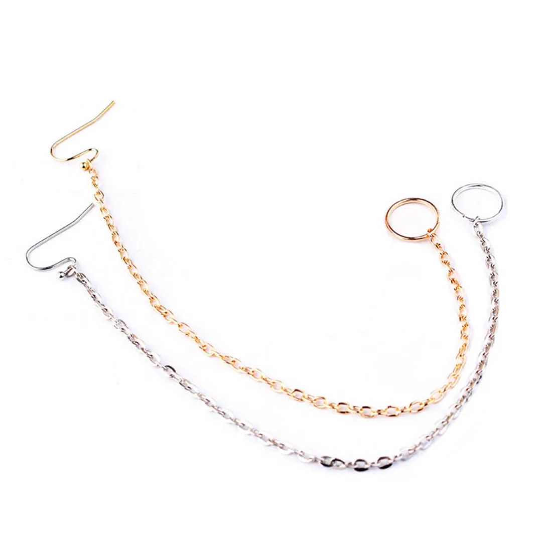 Fashion Punk Silver Gold Copper Nose Rings Chain Simple Link Chain Fake Septum Piercing Nose Rings&Studs Ear Chain Body Jewelry