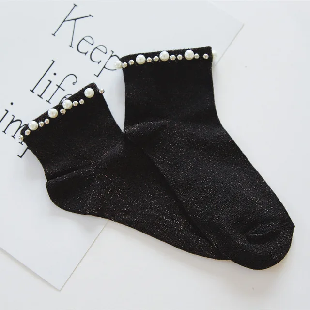 Хипстерский дизайн ножной браслет блестящие носки женские Модные Винтажные носки Harajuku женские забавные жемчужные розовые носки со стразами Art Sox