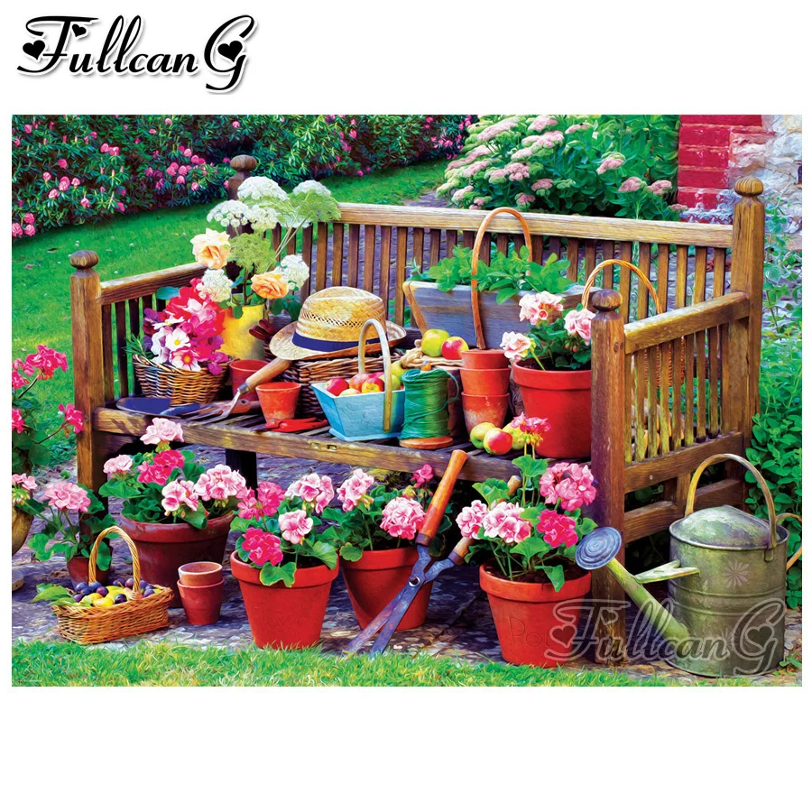 

FULLCANG diy 5d diamond embroidery flower garden scenery stones full square/round drill diamond painting crystal mazayka FC1731