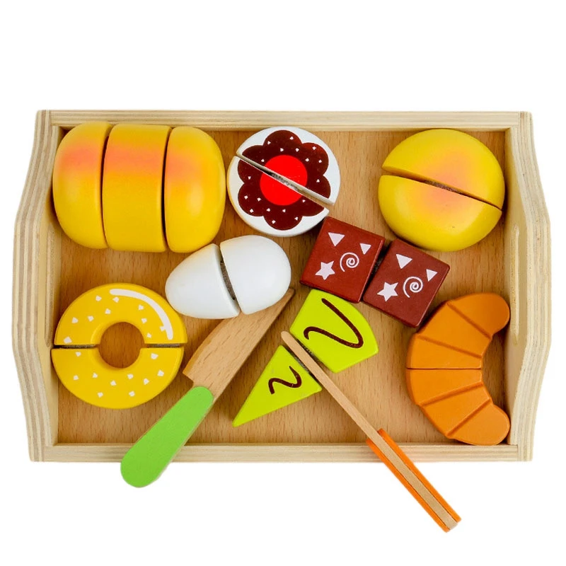 

Children Pretending Toys Wooden Cut Food Cut Bread Toys Boy Girl Play House Set