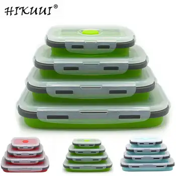

4 pcs Silicone Lunch Box Portable Bowl Colorful Folding Food Container Lunchbox 350/500/800/1200ml Eco-Friendly