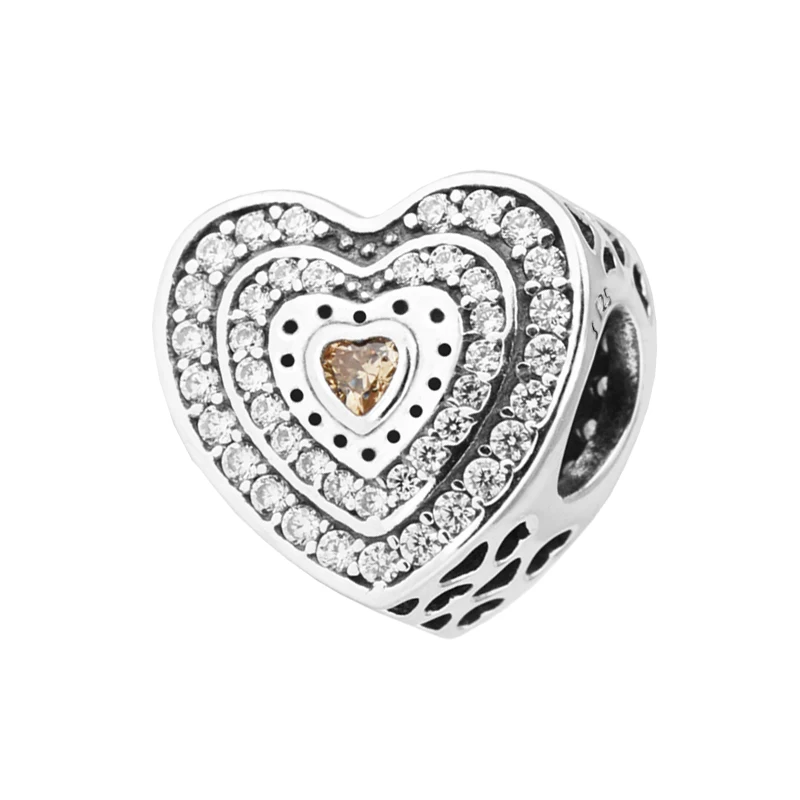 

Pandulaso Lavish Heart Fancy-Colored Charm Authentic 925 Sterling Silver beads for jewelry making DIY Fit Charm Bracelets beads