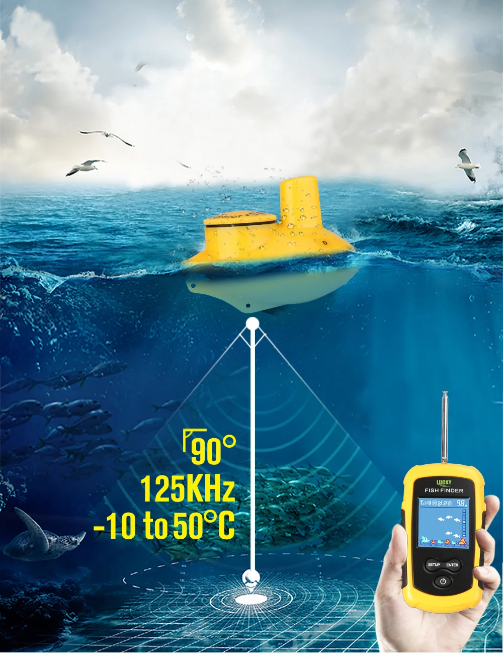 Lucky Fish Finder Sonar for Fishing Echo Sounder Sonar Sensor LCD 120M Depth Sounder Wireless Fish Finder Detector Ice Fishing finder (15)