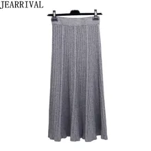 Осень зима длинные трикотажные юбки женские однотонные с высокой талией повседневные теплые трапециевидные расклешенная плиссированная юбка Saisa Faldas Mujer