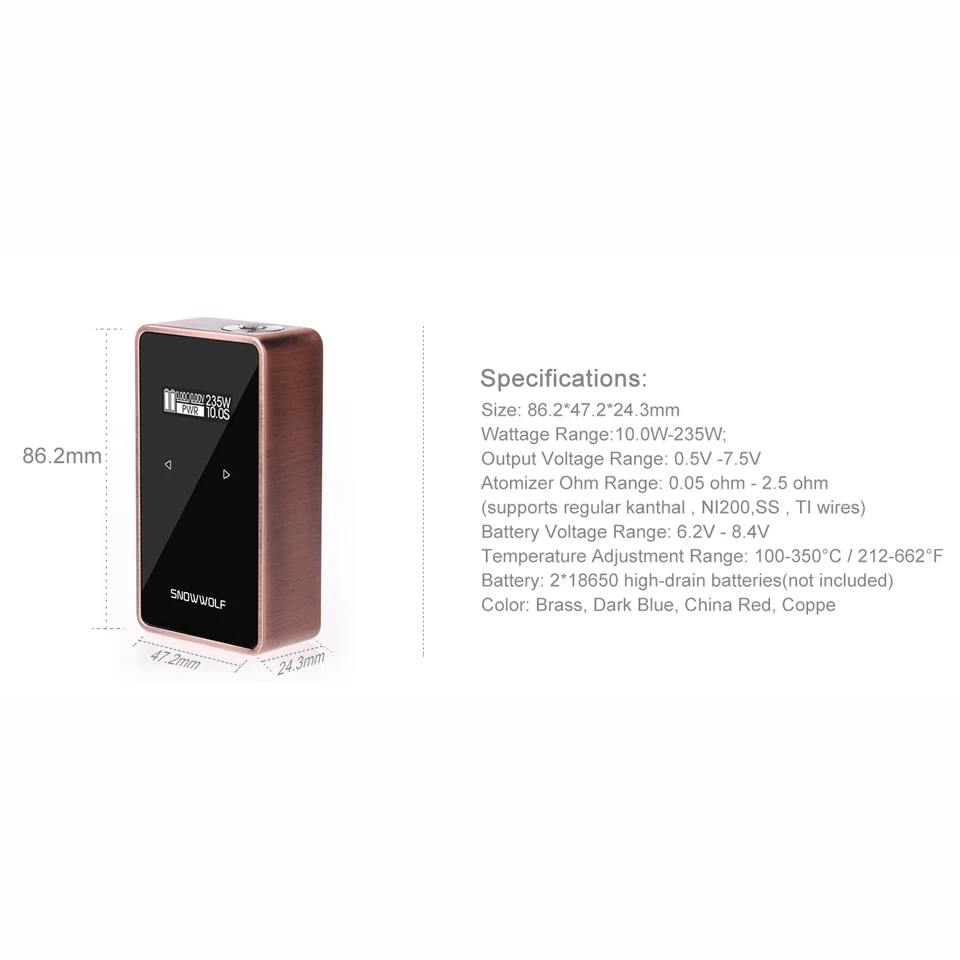 Оригинальный бокс мод Snowwolf 200 Вт C 235 TC электронная сигарета вейп с 0 91 дюймовым OLED
