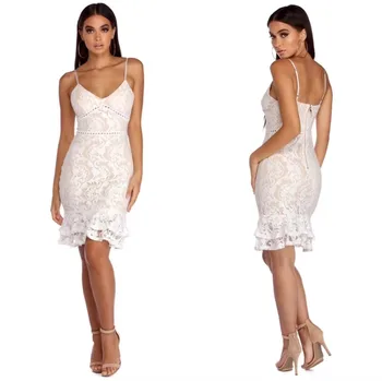 

White Color Women's HL Bandage Dress Strap V-Neck Bodycon Mini Dress Cute Girl's Party Dress Wholesale