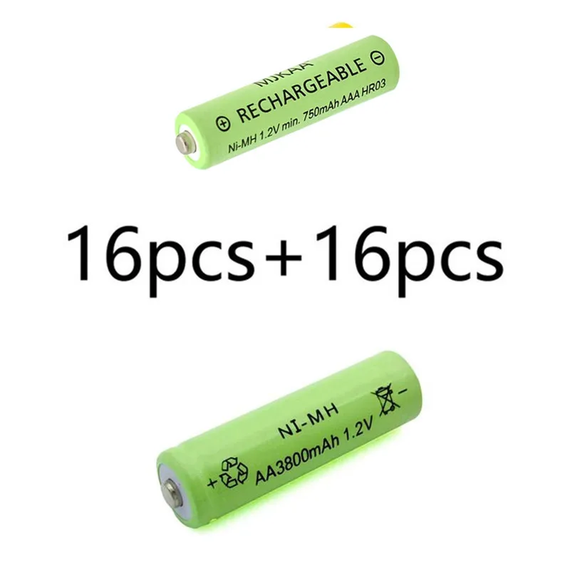 20 шт AA 3800mAh Ni-MH аккумуляторы+ 20 шт AAA 750mAh Аккумуляторы - Цвет: 16pcs and 16pcs