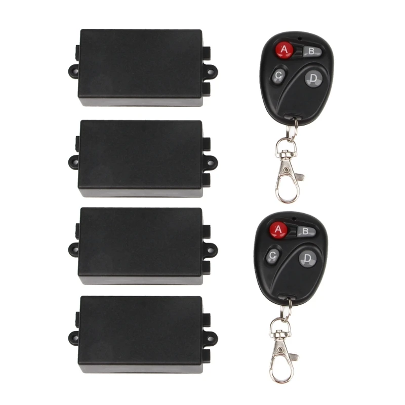 

OOTDTY AC 220 V 1CH 10A RF Wireless Remote Control Switch 4 Receiver + 2 Transmitter New Black