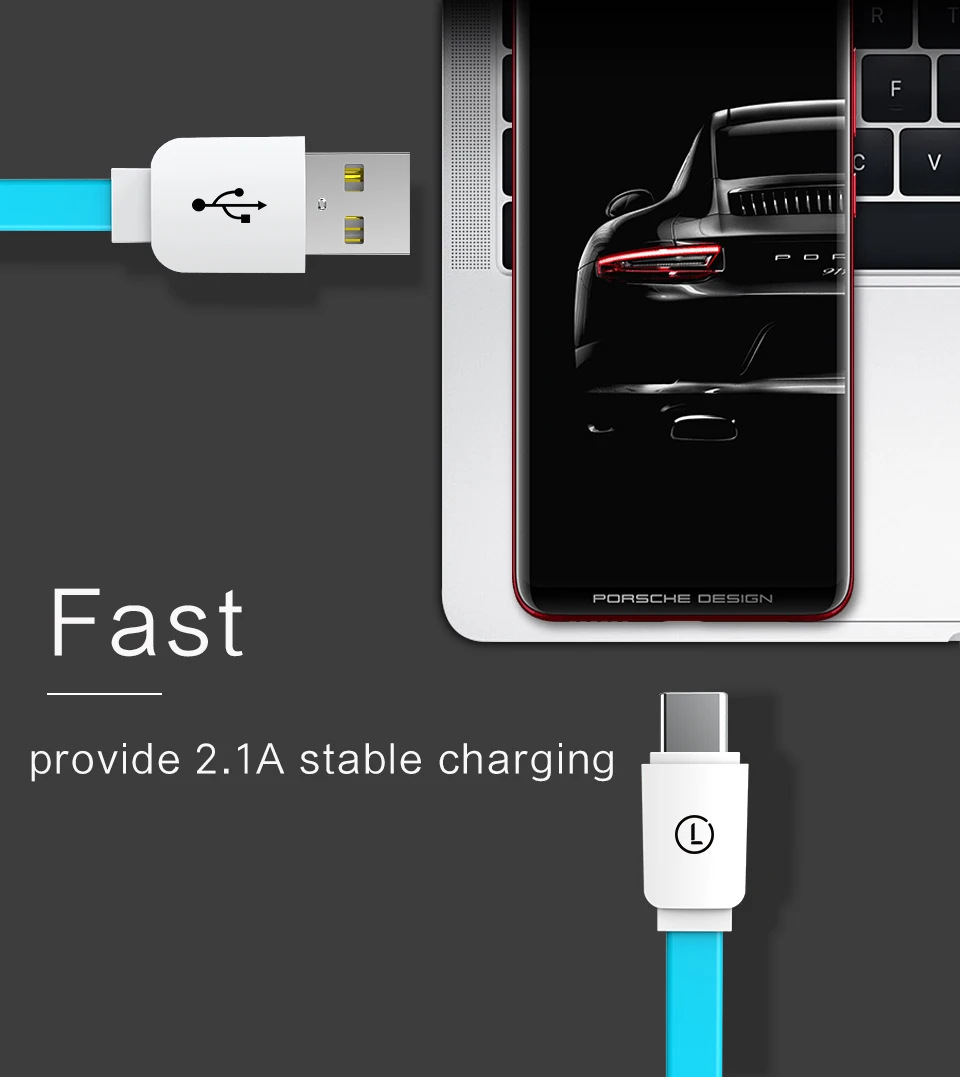 LINGCHEN USB C usb type C кабель для Galaxy S9 S8 Note 8 плоский USB-C type-C зарядный кабель для Xiaomi 6 Mi5 huawei P10 P9 Oneplus 3