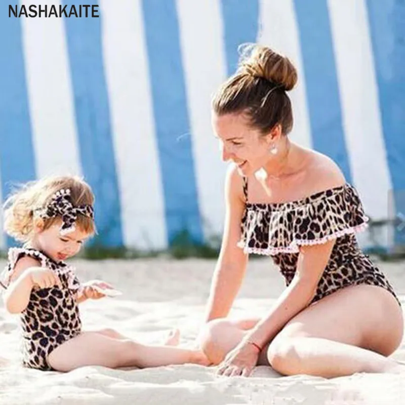 

NASHAKAITE Swimsuit Mother Daughter Tassel Leopard Sexy Bodysuit Beachwear mae e filha Family Look Mommy and me swimsuit