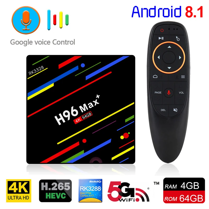 

H96 MAX Plus Smart TV BOX Android 8.1 Google Voice Control 4GB 64GB RK3328 Quad Core 4K H.265 2.4G 5G WiFi BT USB3.0 Set Top Box