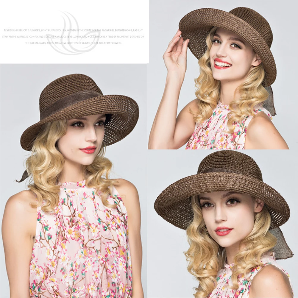 Хит, женская Соломенная фетровая шляпа с широкими полями, летняя пляжная шляпа, складная шляпа от солнца