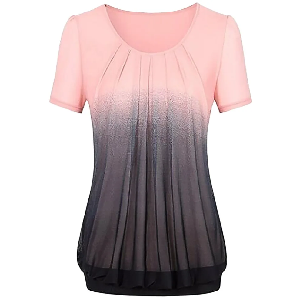 

Loose Blouse 2019 Women Gradient Printed Shirt Fashion Chemisier Femme Summer Short Sleeve Blusas Korean Clothes Femininas WS&&D