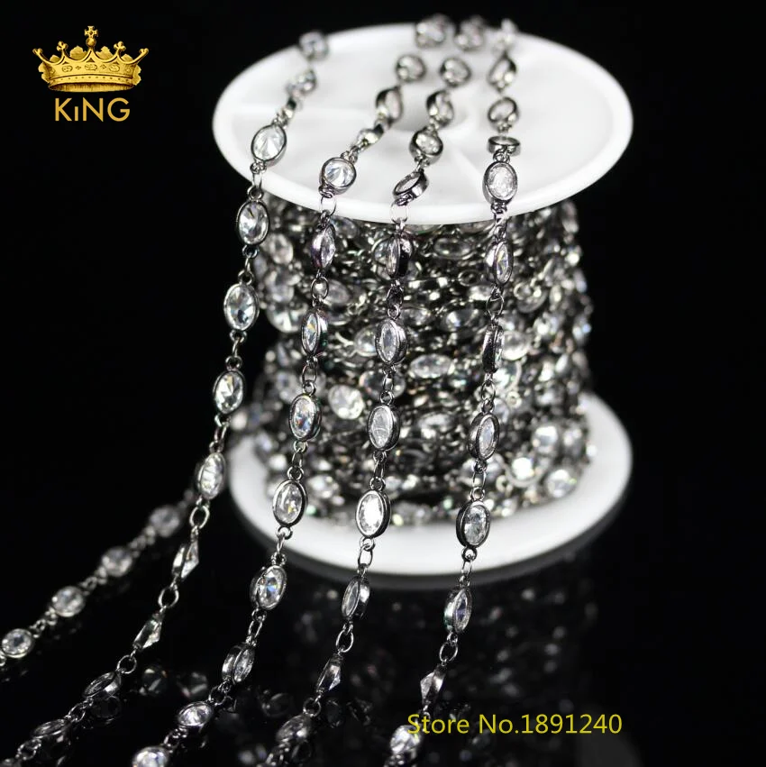 

5 Meters Lot,Clear White Zircon Beads Chains,Oval Shape Gun Black Plated Copper Rosary Chains Jewelry Making,5x7mm,KS-31