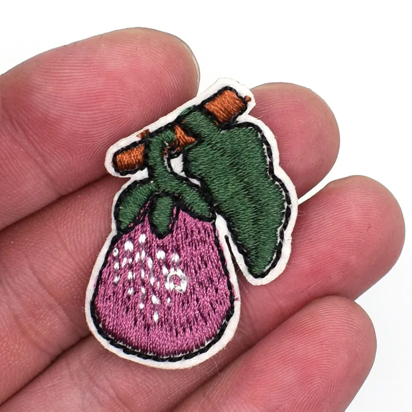 2Pcs Eggplant Embroidered Patch Iron on Sewing Applique Fabric Patch