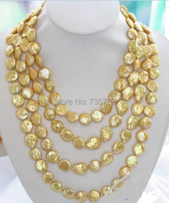 

xiuli 0014611 95" 15MM GOLDEN COIN FRESHWATER CULTURED PEARL NECKLACE