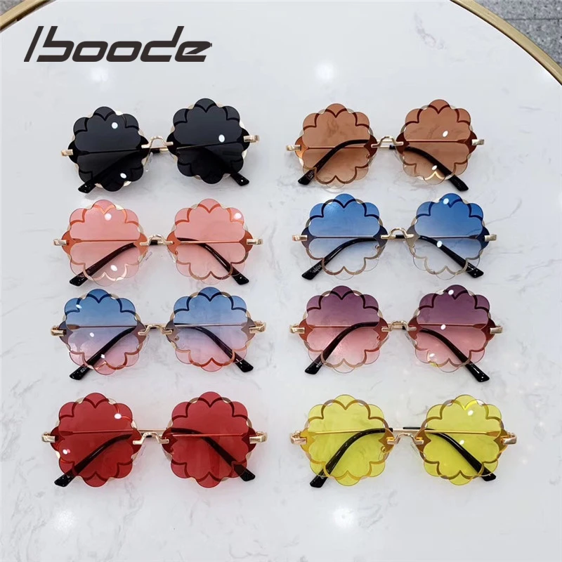 

iboode 2019 New Child Baby Sun Glasses Flower Shape Gafas Children UV400 Kids Sunglasses Girls Boys Fashion Polygon Metal Shades