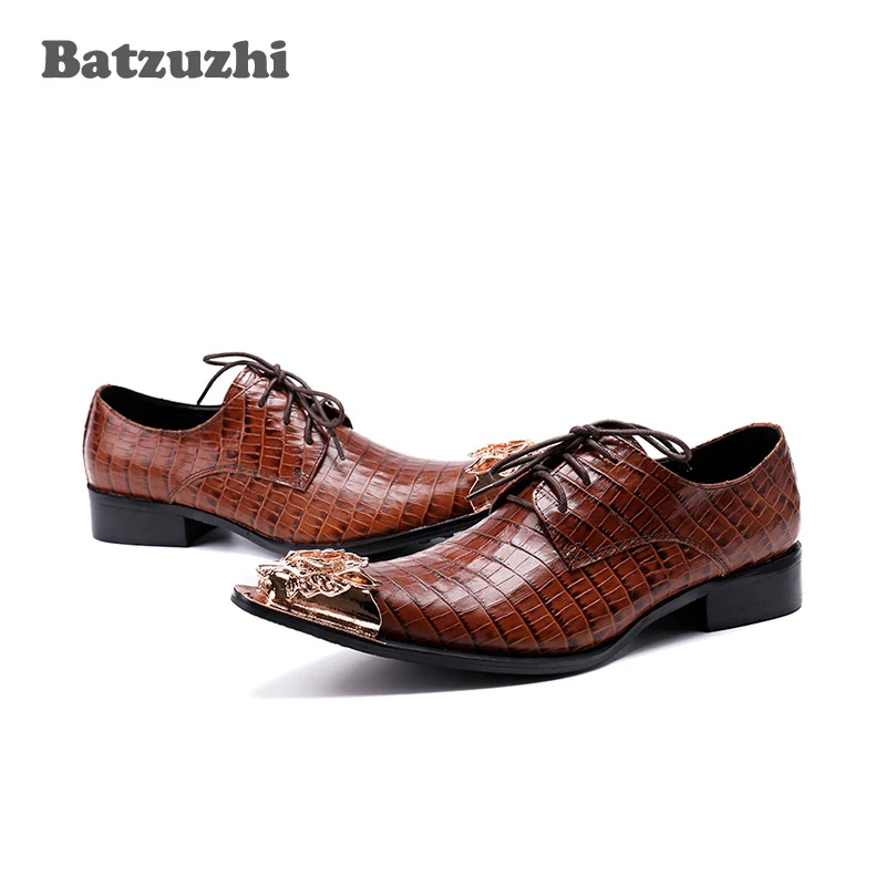 

Batzuzhi Gold Metal Tip Genuine Leather Shoes Men Luxury Handmade Men Shoes Formal Business Shoes Oxfords Party Zapatos Hombre