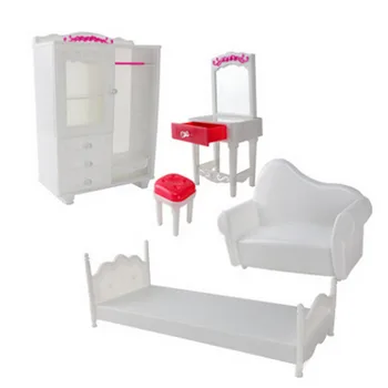 

5PCS Mini Dollhouse Plastic Bed Sofa Wardrobe Dresser Chair Miniature Doll Bedroom Furniture Accessories for Barbie Toys