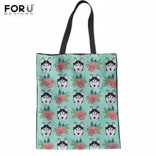 FORUDESIGNS/забавные собаки хаски/щенок Цветочный принт женщина белье торгового сумки моды большой Бакалея сумка Повседневное ткань шоппер