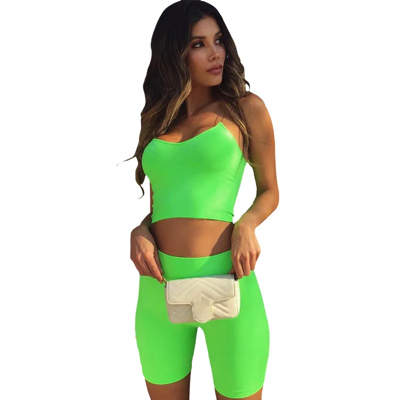 

UK Womens Sleeveless Crop Top Shorts Tracksuit Set 2018 Summer Autumn Soft Drawstring Sleeveless Suit Green Rose red