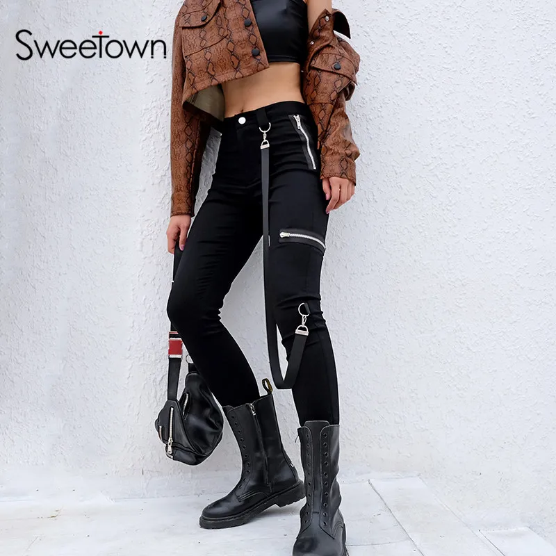 

Sweetown Autumn Push Up Black Leggings Women Trending Products 2018 Leggins Mujer Streetwear High Waist Punk Legging Pants