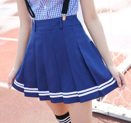 Корейская Новая модная клетчатая блузка школьная форма для девочек юбка на подтяжках осенние ЯПОНСКИЕ ВИНТАЖНЫЕ тонкие плиссированные юбки на бретелях для колледжа - Цвет: Style 15 blue skirt