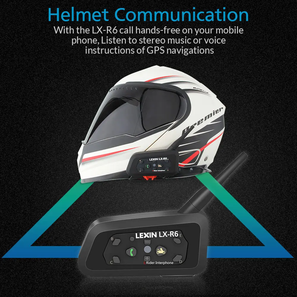 2 ШТ. Lexin R6 Мотоциклетный Bluetooth Шлем Гарнитуры Домофон для 6 всадников BT Беспроводной домофон Интерфон MP3