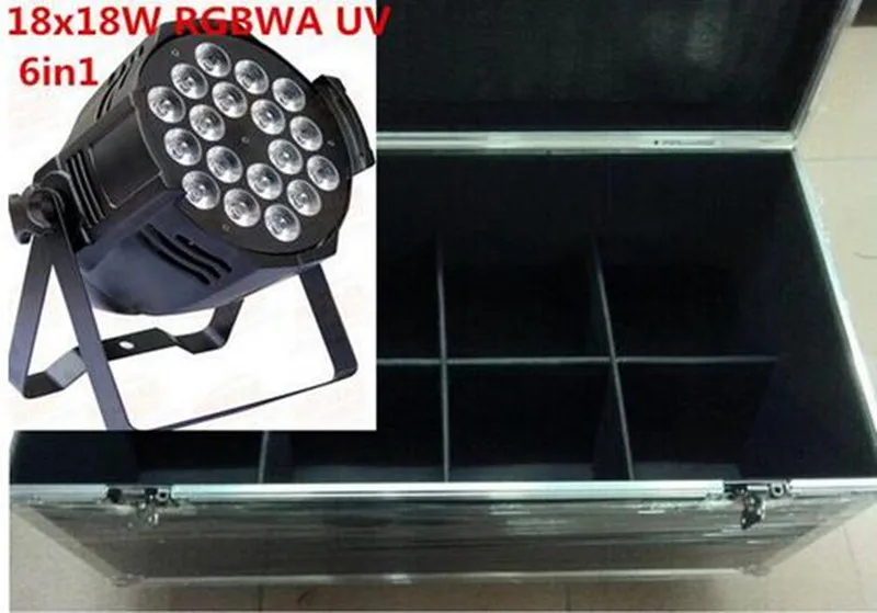 

10X 18x18W LED Par with flightcase+1M DJ dmx Led Par Light RGBWA 5in1 LED Luxury DMX 8 Channels Led Flat Par Lights