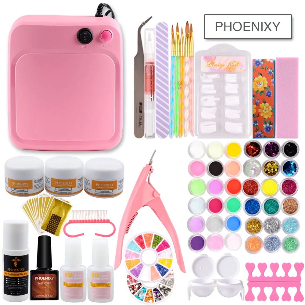 

36W UV Lamp Acrylic Powder Manicure Nail Art Kit Glitter for Nails DIY Acrylic Rhinestone Glitter Nail Tips Gems Decoration Kit