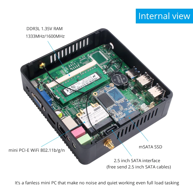Fanless Mini PC Intel Celeron N2830 HDMI VGA Display 5x USB Ports Gigabit Ethernet Support Windows Linux Rugged Computer 5