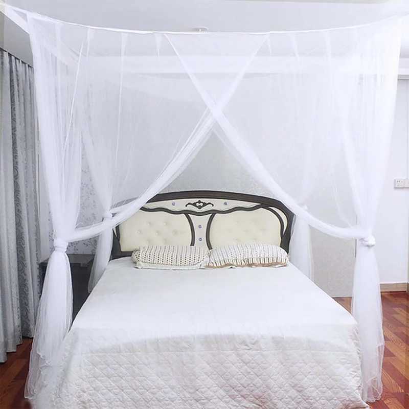 

Elegant Canopy Mosquito Net 2 Bed Mosquito Repellent Tent Insect Reject Bedside Mosquito Net 4 Corners Marriage Holiday-White
