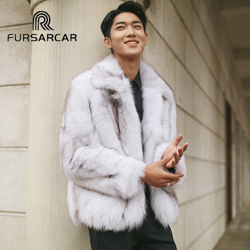 FURSARCAR Новое поступление 2018 Роскошная Шуба из натурального Лисьего меха для