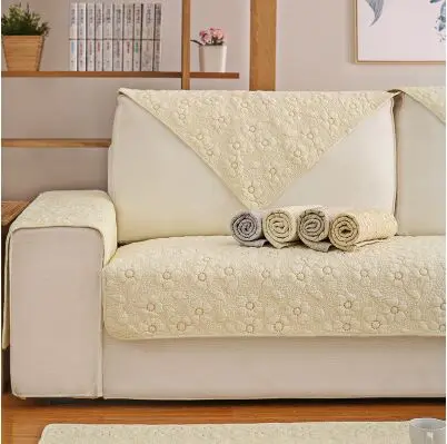 Двусторонняя хлопковая подушка для дивана 3D Цветочный узор вышивка sofacover простой современный нескользящий чехол для дивана четыре сезона универсальный - Цвет: Aflower beige white