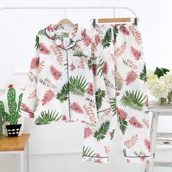 

pajamas for women pyjamas long sleeve 100% gauze cotton cozy pajamas set home suit women sleepwear