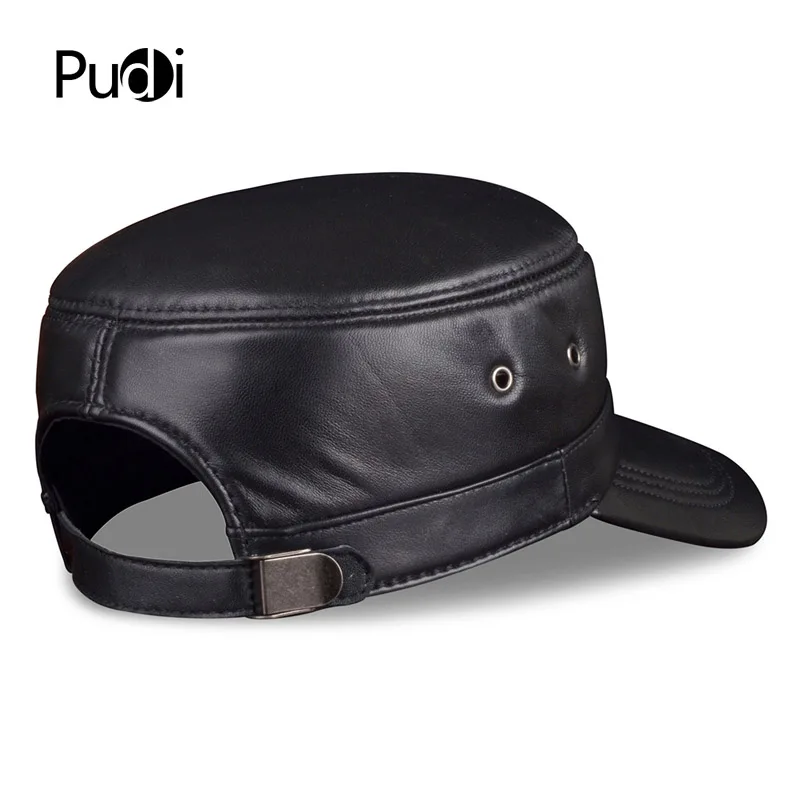  HL071 Genuine sheep Leather Rider Style Cowhide Fashion Army Cap Box Hat Cadet Visor men's baseball