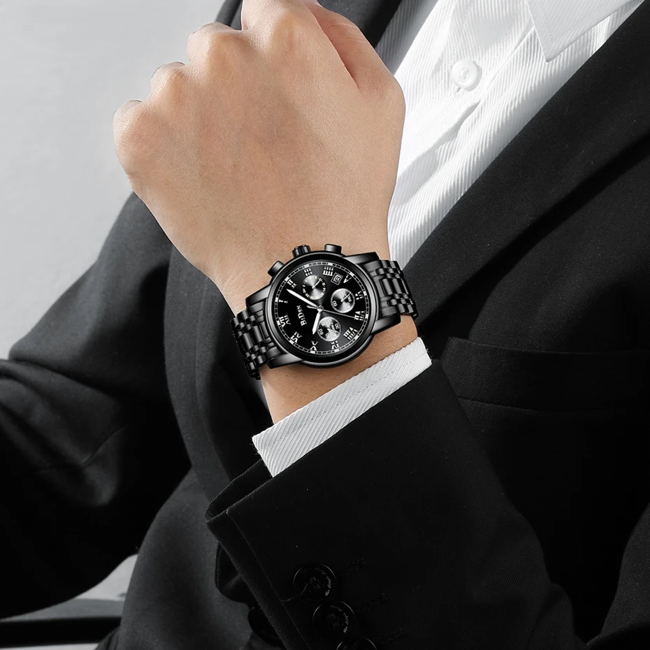 Luxury Men's Watches BIDEN Quartz Watch Brand Men Full Stainless Steel Wrist Unique Business Aviator Watches Men Clock Man Gifts 2018 (9)