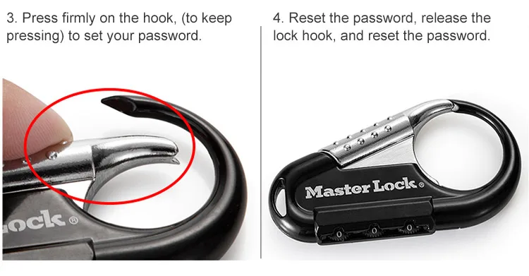 Master Lock Password Lock Padlock Outdoor Mountaineering Hook Lock Zinc alloy 3-digit code Locks for Luggage Bag Backpack  (6)