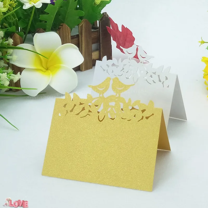 

50pcs Laser Cut Double Birds Wedding Birthday Party Cards Table Name Guest Seats Place Cards Celebration Event Supply 6ZZ34