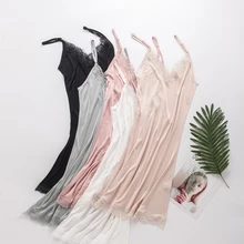 Свободные v-образным вырезом кружева природа шелк ночная рубашка на бретелях сексуальные пижамы шелковые с ресницами юбка на подтяжках