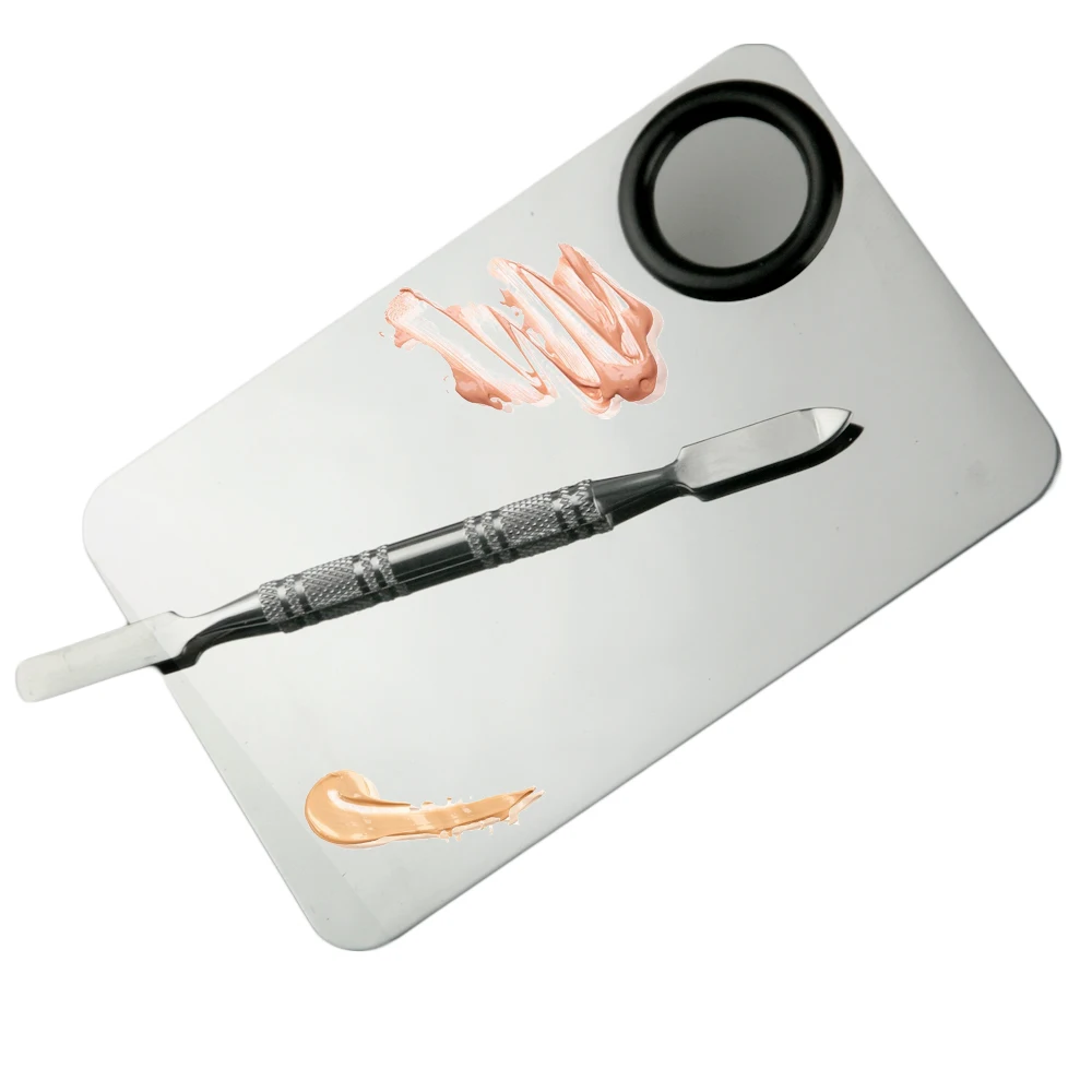 

KESMALL 1 Set Stainless Steel Cosmetic Makeup Palette With Spatula Tool Beauty Eye Shadow Nail Polish Color Mixing Plate CO863
