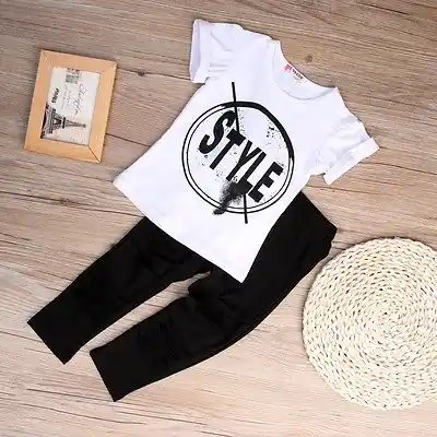 2019 Kids Girls Clothes Set Baby Girl Summer Short Sleeve Print T-Shirt Hole P