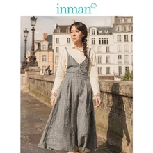 INMAN, осень, Новое поступление, литературное Кружевное облегающее платье с v-образным вырезом на талии из льна и хлопка для молодых девушек