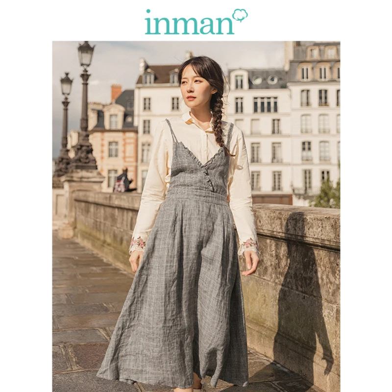 INMAN Spring Autumn Literary Lace V-neck Defined Waist Slim Linen Cotton Young Girl Women Slip Dress INMAN Spring Autumn Literary Lace V-neck Defined Waist Slim Linen Cotton Young Girl Women Slip Dress