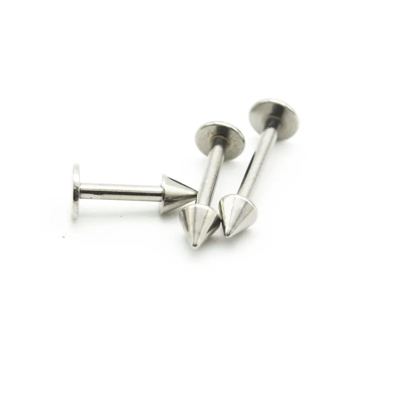 100pcs Cone Labret Ring Lip Stud Bar Spike Surgical Steel 16G Popular Body Jewelry Cartiliage Tragus Monroe Piercing Chin Helix