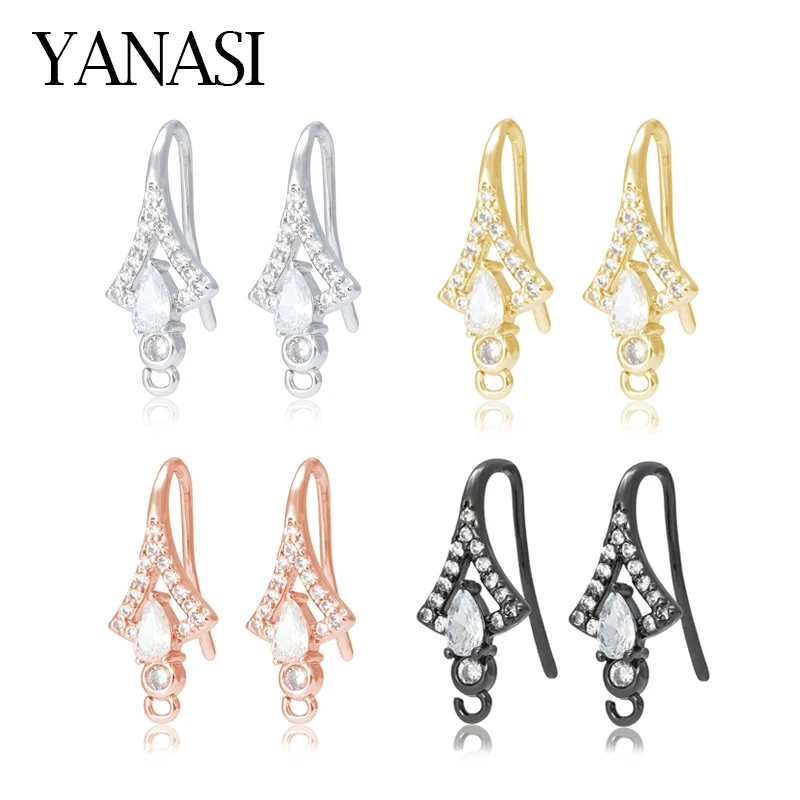 

1 Pair Earring hooks High Quality Gold Sliver Clasp Zircon Rhinestone Earrings Findings for Jewelry Making Supplies