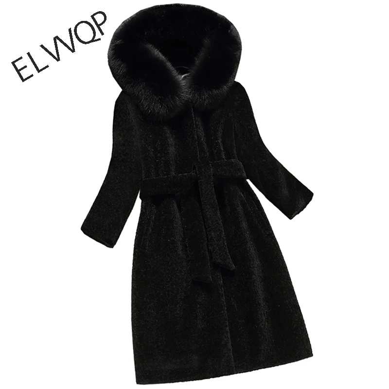 

High Quality 2018 New Fashion Women Winter Black fur Coat Hooded Large Size Loose Warm Fur Parka Long Coat overcoat LF754